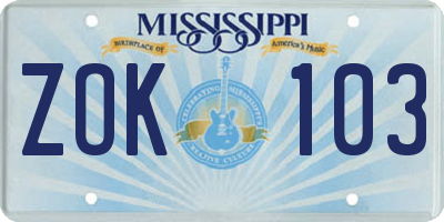 MS license plate ZOK103