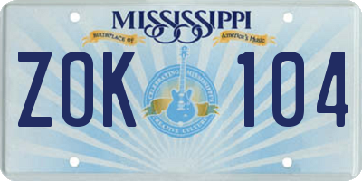MS license plate ZOK104