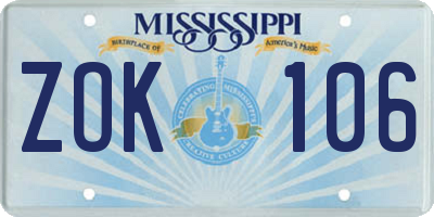 MS license plate ZOK106