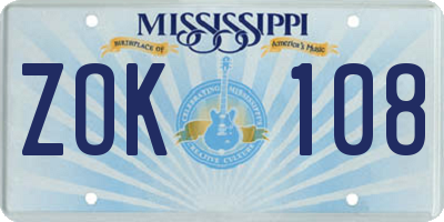 MS license plate ZOK108