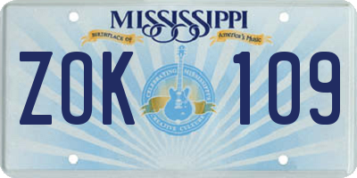 MS license plate ZOK109