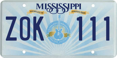 MS license plate ZOK111
