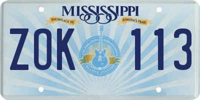MS license plate ZOK113