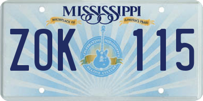 MS license plate ZOK115