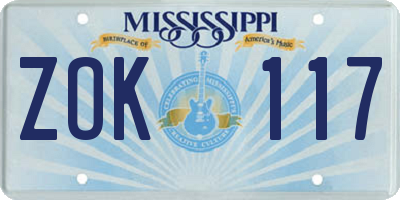 MS license plate ZOK117