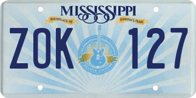 MS license plate ZOK127