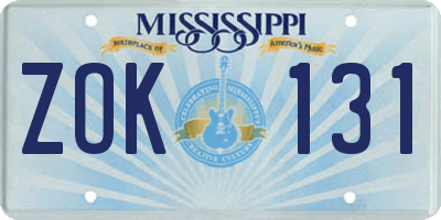 MS license plate ZOK131