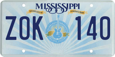 MS license plate ZOK140