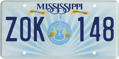 MS license plate ZOK148