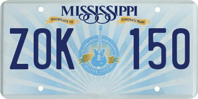 MS license plate ZOK150