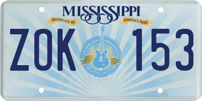 MS license plate ZOK153