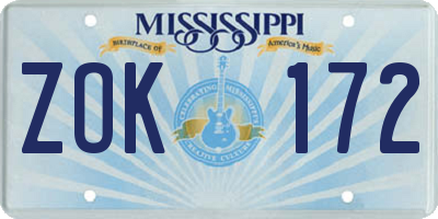 MS license plate ZOK172