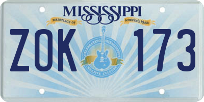 MS license plate ZOK173