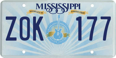 MS license plate ZOK177