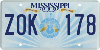 MS license plate ZOK178