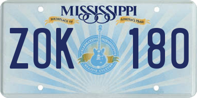 MS license plate ZOK180