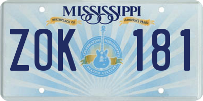 MS license plate ZOK181