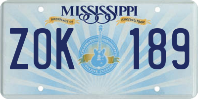 MS license plate ZOK189