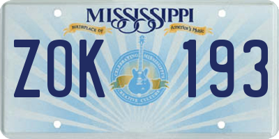 MS license plate ZOK193