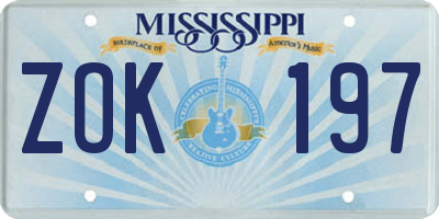 MS license plate ZOK197