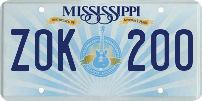 MS license plate ZOK200
