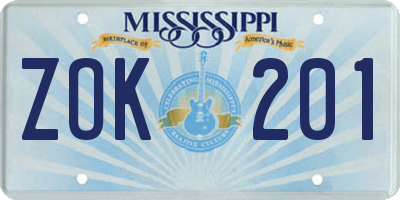 MS license plate ZOK201