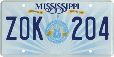 MS license plate ZOK204