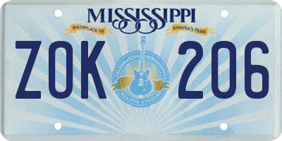 MS license plate ZOK206