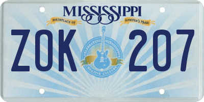 MS license plate ZOK207