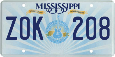 MS license plate ZOK208