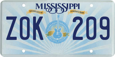 MS license plate ZOK209