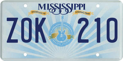 MS license plate ZOK210