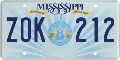 MS license plate ZOK212