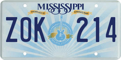 MS license plate ZOK214