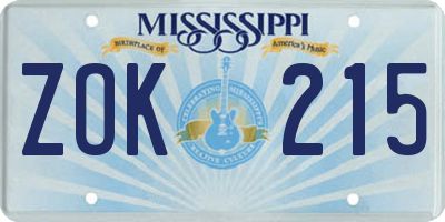 MS license plate ZOK215