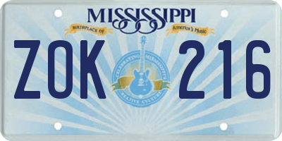 MS license plate ZOK216