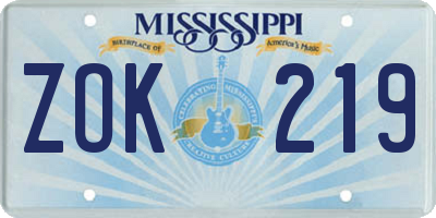 MS license plate ZOK219