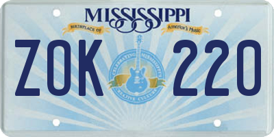 MS license plate ZOK220