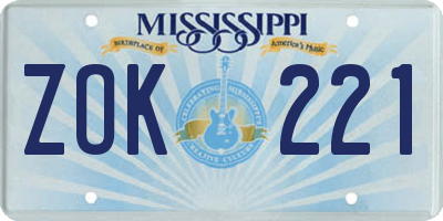 MS license plate ZOK221