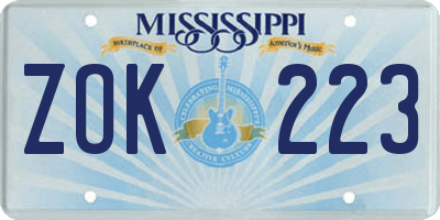 MS license plate ZOK223