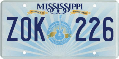 MS license plate ZOK226