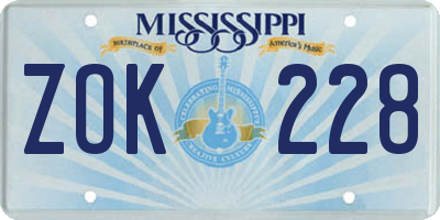 MS license plate ZOK228