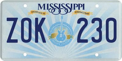 MS license plate ZOK230
