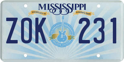 MS license plate ZOK231