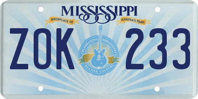 MS license plate ZOK233