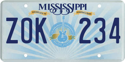 MS license plate ZOK234