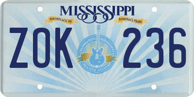 MS license plate ZOK236