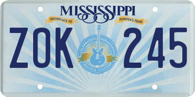 MS license plate ZOK245