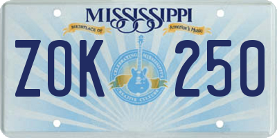 MS license plate ZOK250