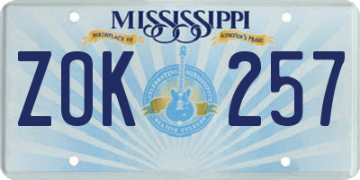 MS license plate ZOK257
